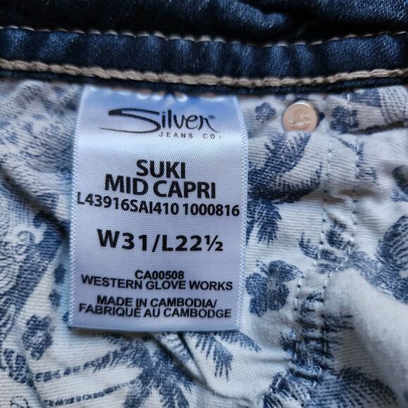 Silver Suki Mid Capri Jeans Womens W31 L22.5 Fluid Denim Medium Wash Stretch - Picture 11 of 13